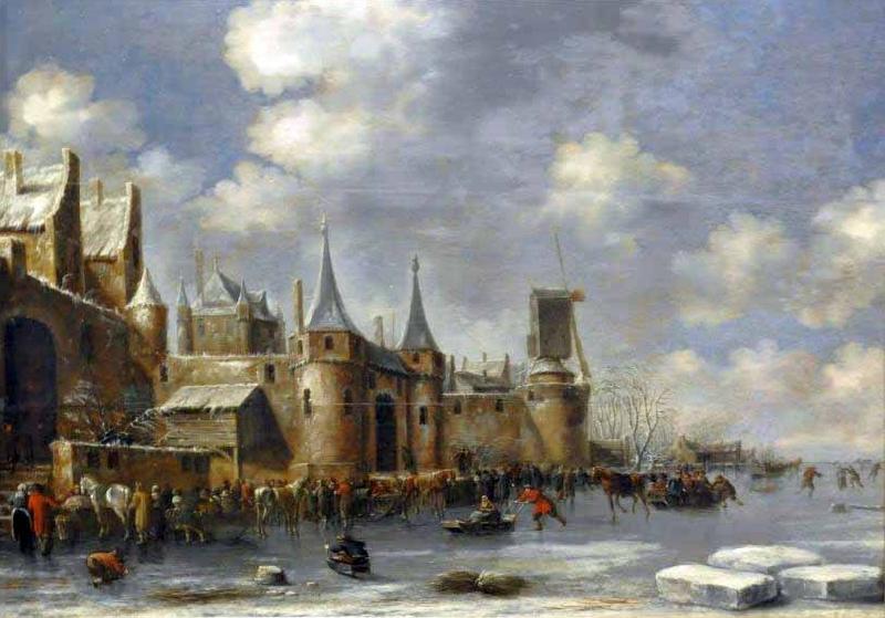 Thomas Hovenden Skaters outside city walls oil painting picture